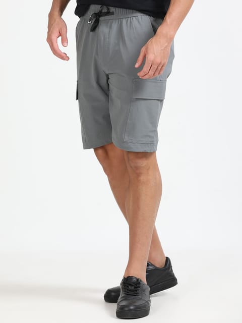 Men Parachute Cargo Shorts-Lt Grey