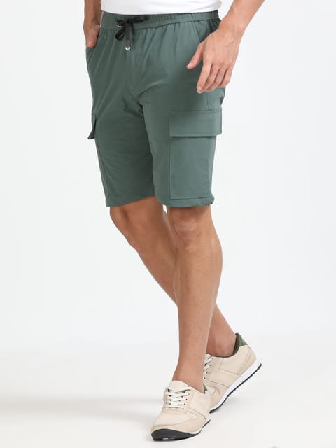 Men Parachute Cargo Shorts-Ft Green