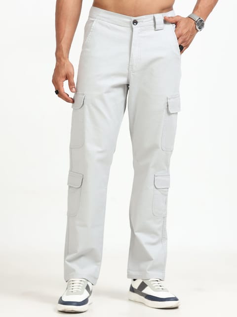 Men Lazy Linen Cargo Trousers-Stone