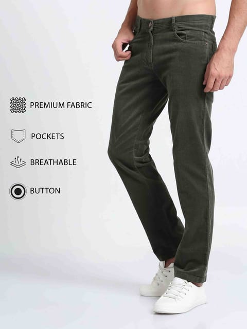 Men Corduroy Trousers-Olive