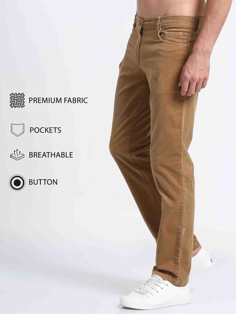 Men Corduroy Trousers-Light Khaki