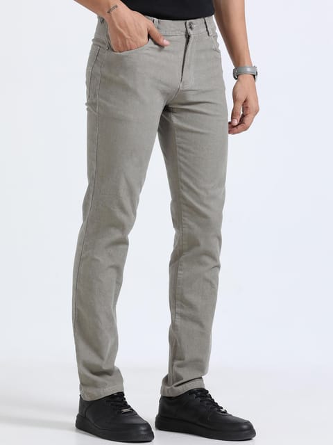 Men Corduroy Trousers-Light Grey