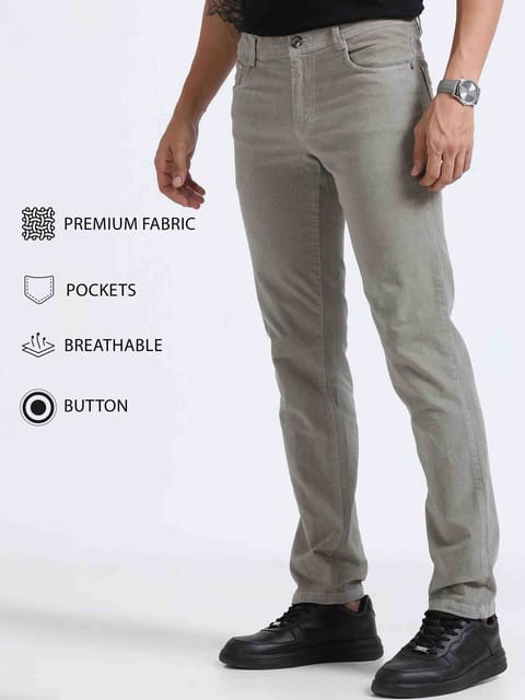 Men Corduroy Trousers-Light Grey