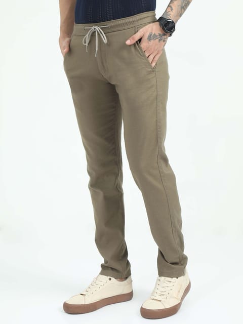 Men Comfy Linen Trousers-Olive