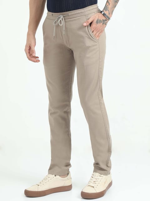 Men Comfy Linen Trousers-Camel