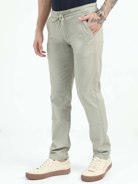 Men Comfy Linen Trousers-Fern