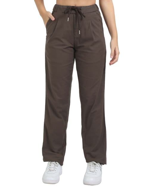 Women Lazy Linen Pleat Pant-Brown