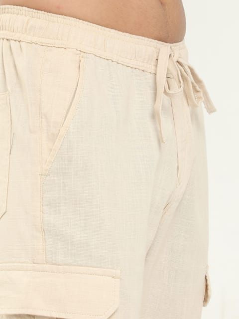 Men Lazy Beige Linen Pants