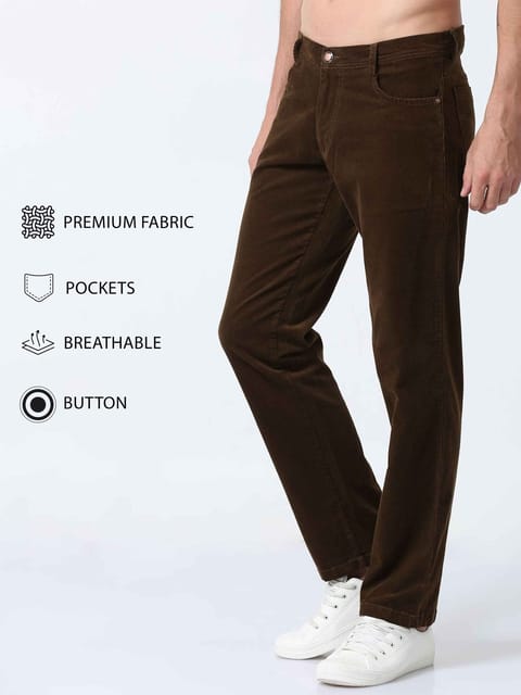 Men Corduroy Trousers-Brown