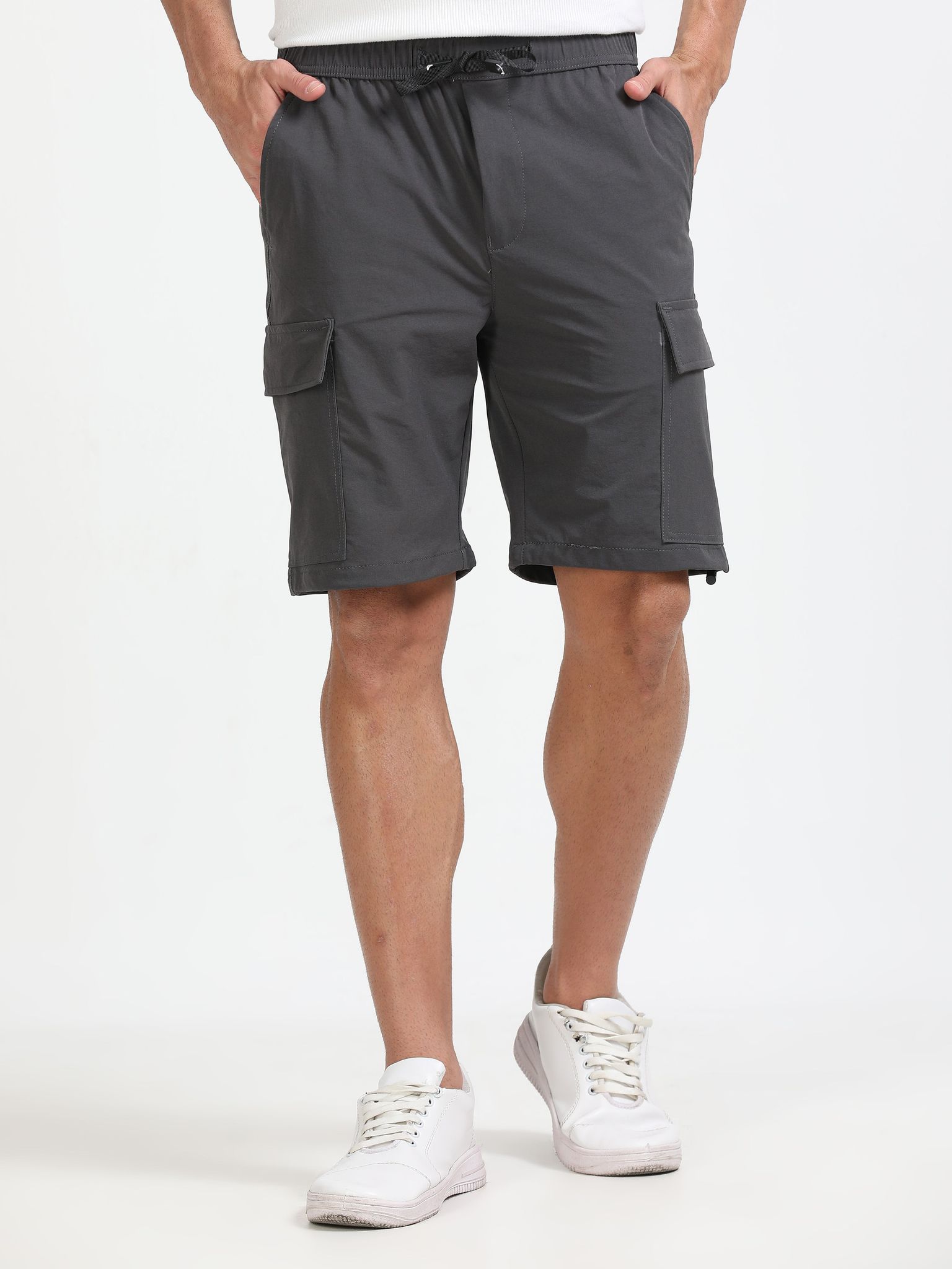 Men Parachute Cargo Shorts-Dk Grey