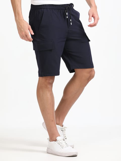 Men Parachute Cargo Shorts-Navy