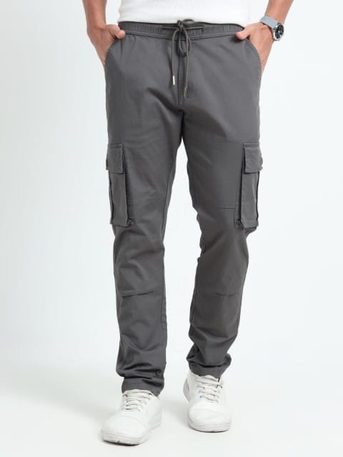 Men Relaxed Fit Cargoes-Grey