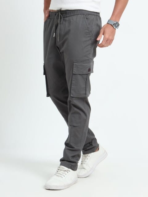 Men Relaxed Fit Cargoes-Grey