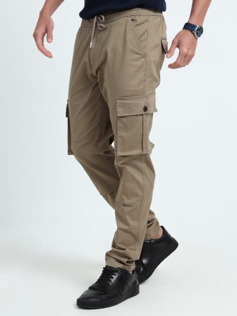 Men Relaxed Fit Cargoes-Lt Olive