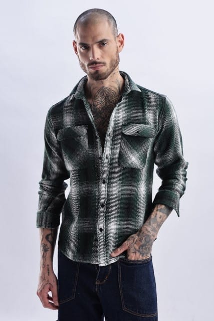 Men Flannel Shirt-Lt Olive