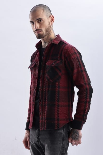 Men Flannel Shirt-Maroon