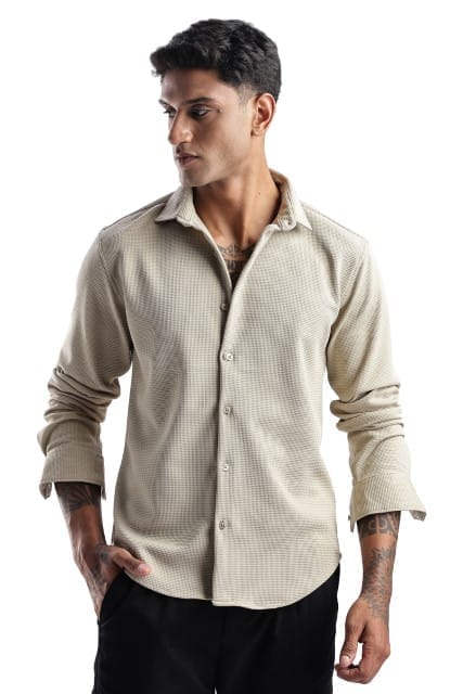 Men Waffle Dobby Shirts-Fern