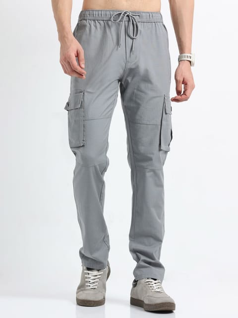 Men Self Design Breeze Cargoes-Lt Grey