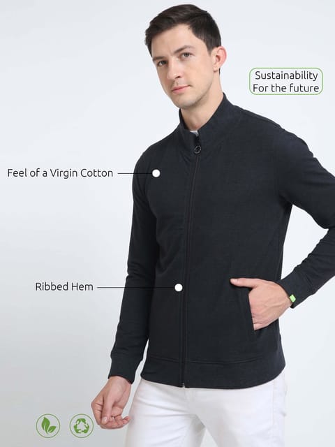 Sustainable Highneck  Zipper Jacket - Charcoal