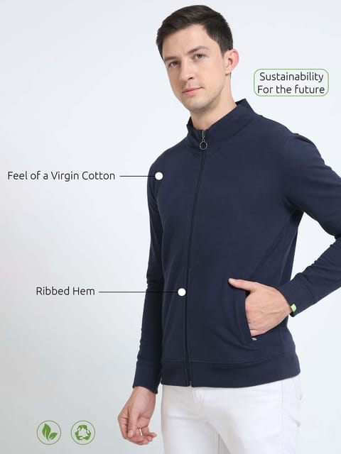 Sustainable Highneck  Zipper Jacket - Navy Blue