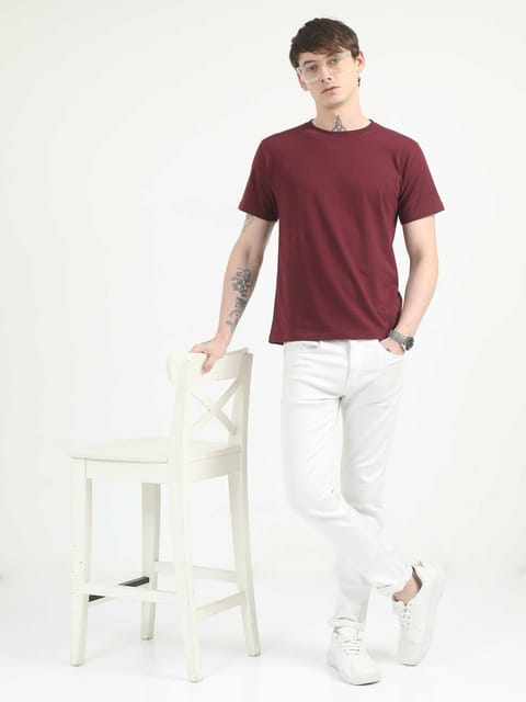 Caslay Organic - Maroon Crew Neck Solid T-Shirt